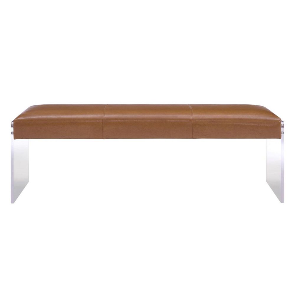 Tov Furniture Envy Leather/Acrylic Bench in Brown, , large