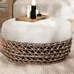 Hearth and Haven Willow 25" Round Patio Ottoman with Golden Brown Wicker Frame in Beige, , large