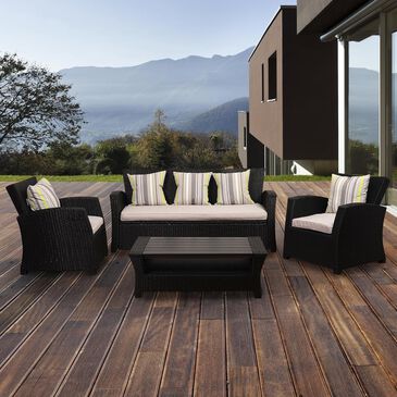 Amazonia Atlantic Staffordshire 4-Piece Black Wicker Seating Set with Light Grey Cushions, , large