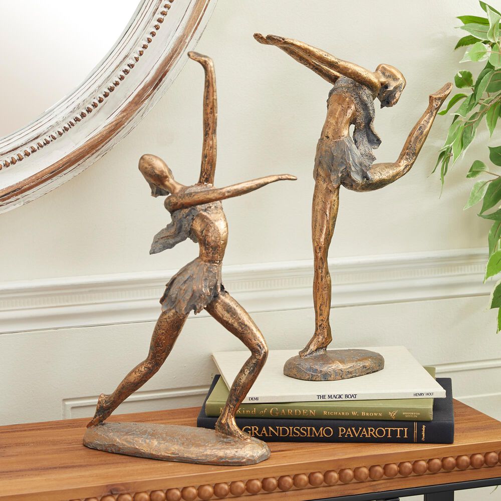 Maple and Jade 18&quot; Dancer Sculpture in Distressed Matte Gold &#40;Set of 2&#41;, , large