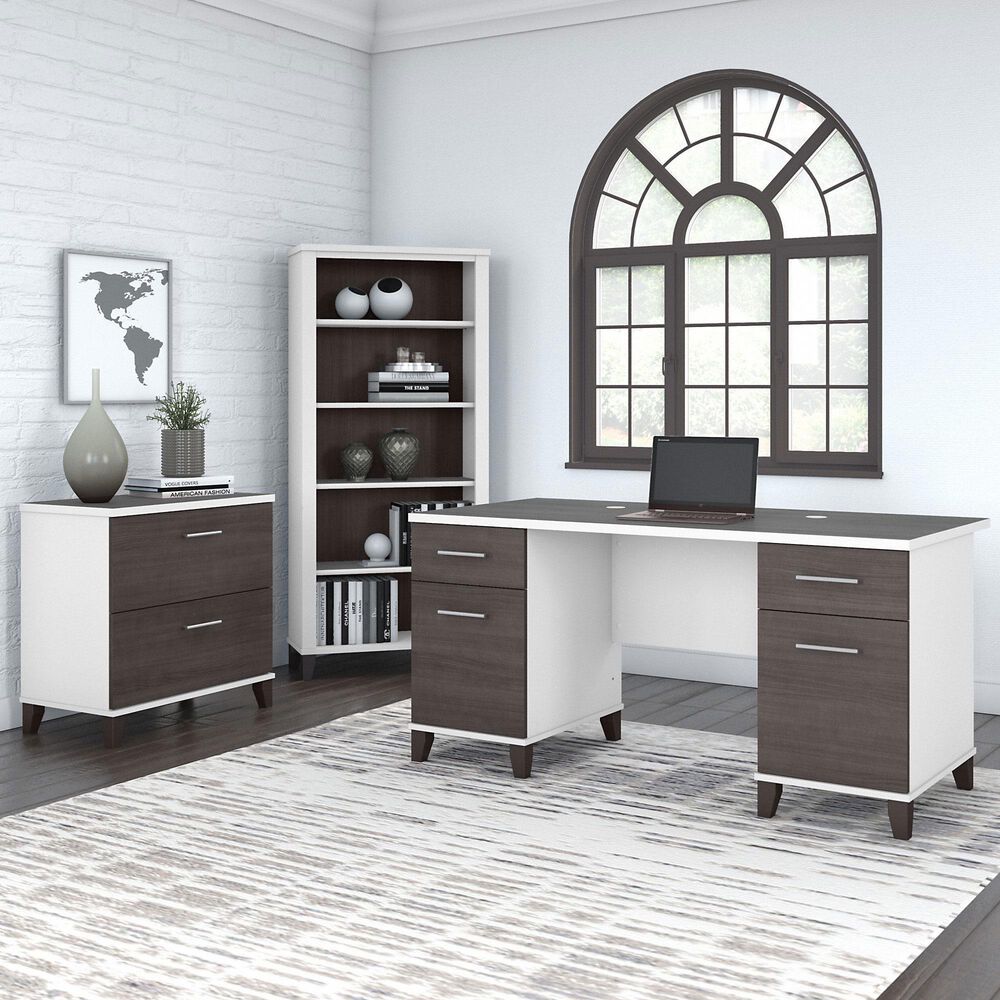 Bush Somerset 3 Piece Office Desk Set in Storm Gray/White, , large