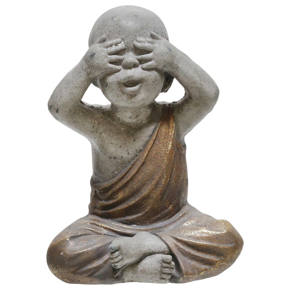 Sagebrook Home 12" No See Baby Monk Figurine in Gray, , large