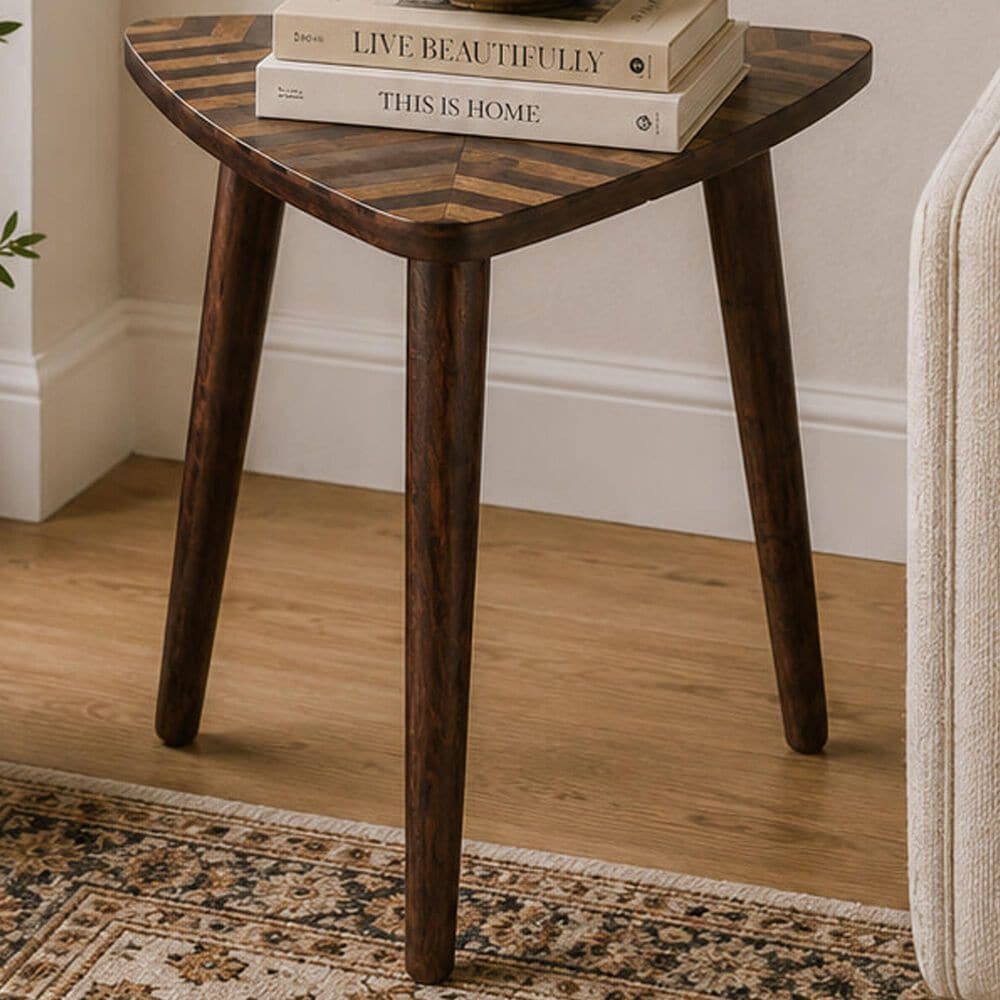 Maple and Jade Triangle End Table in Brown, , large