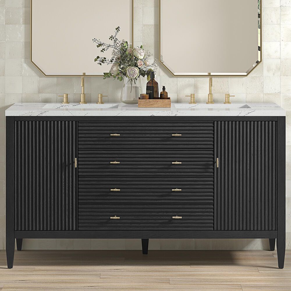 James Martin Vanities Myrrin 60&quot; Double Vanity in Carbon Oak with 3 cm Ethereal Noctis Quartz Top, , large