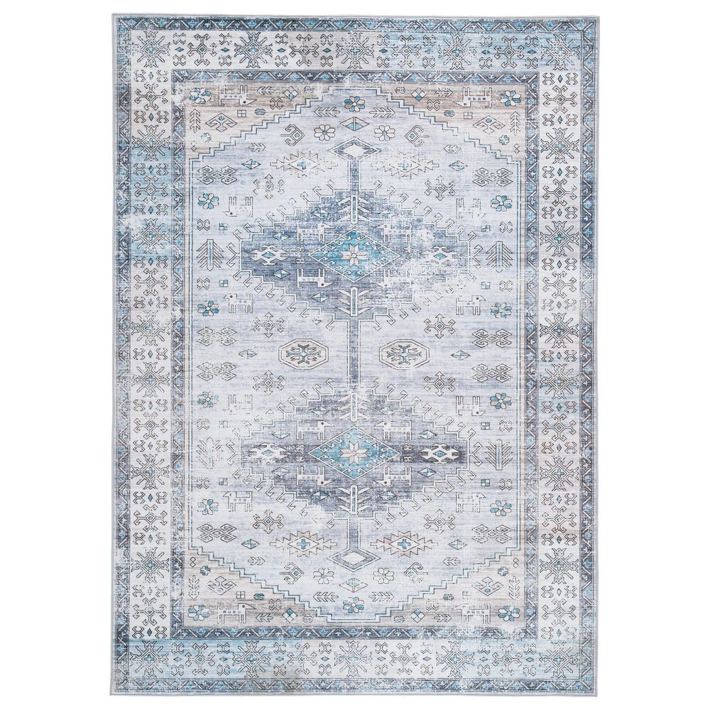 Ashley Hebruns 5" x 7" Cream, Blue and Beige Area Rug, , large