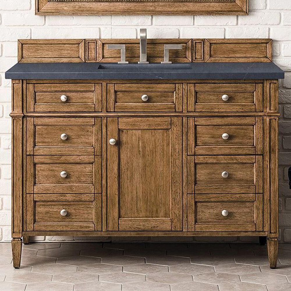 James Martin Vanities Brittany 48&quot; Single Bathroom Vanity in Saddle Brown with 3 cm Charcoal Soapstone Quartz Top and Rectangular Sink, , large