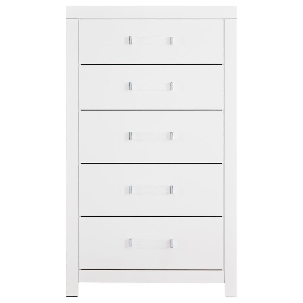 Ashley Maeling 5 Piece King Upholstered Panel Bedroom Set in Matte White, , large