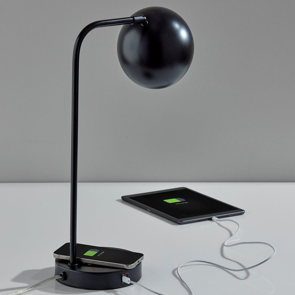 Adesso Emery Desk Lamp with Supercharger in Black, , large