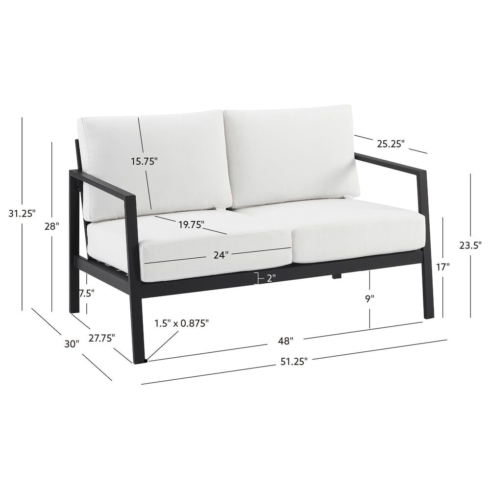 Linon Home Decor Holland Outdoor Loveseat with White Cushions in Black, , large