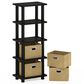 HOMLUX 5-Tier Tall Corner Open Bookshelf with 4 Storage Bins in Espresso and Black, , large