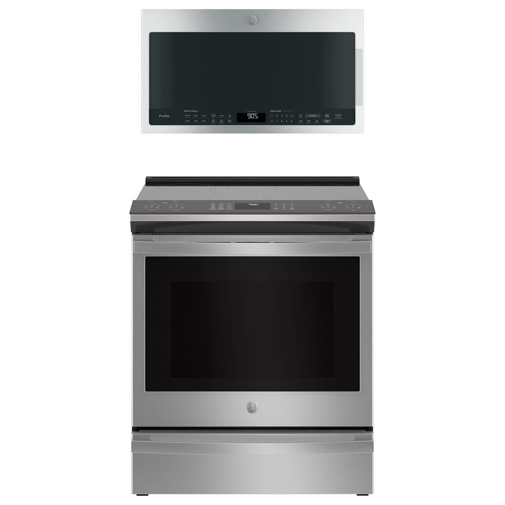 GE Profile 5.3 Cu. Ft. Smart Slide-In Electric Range and 2.1 Cu. Ft. Over-the-Range Sensor Microwave Oven in Fingerprint Resistant Stainless Steel, , large