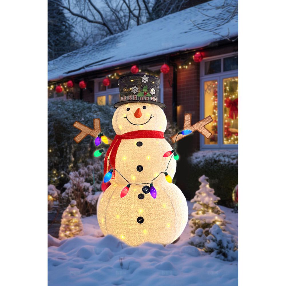 HOMLUX Stretch Snowman with LED Lights in White, , large