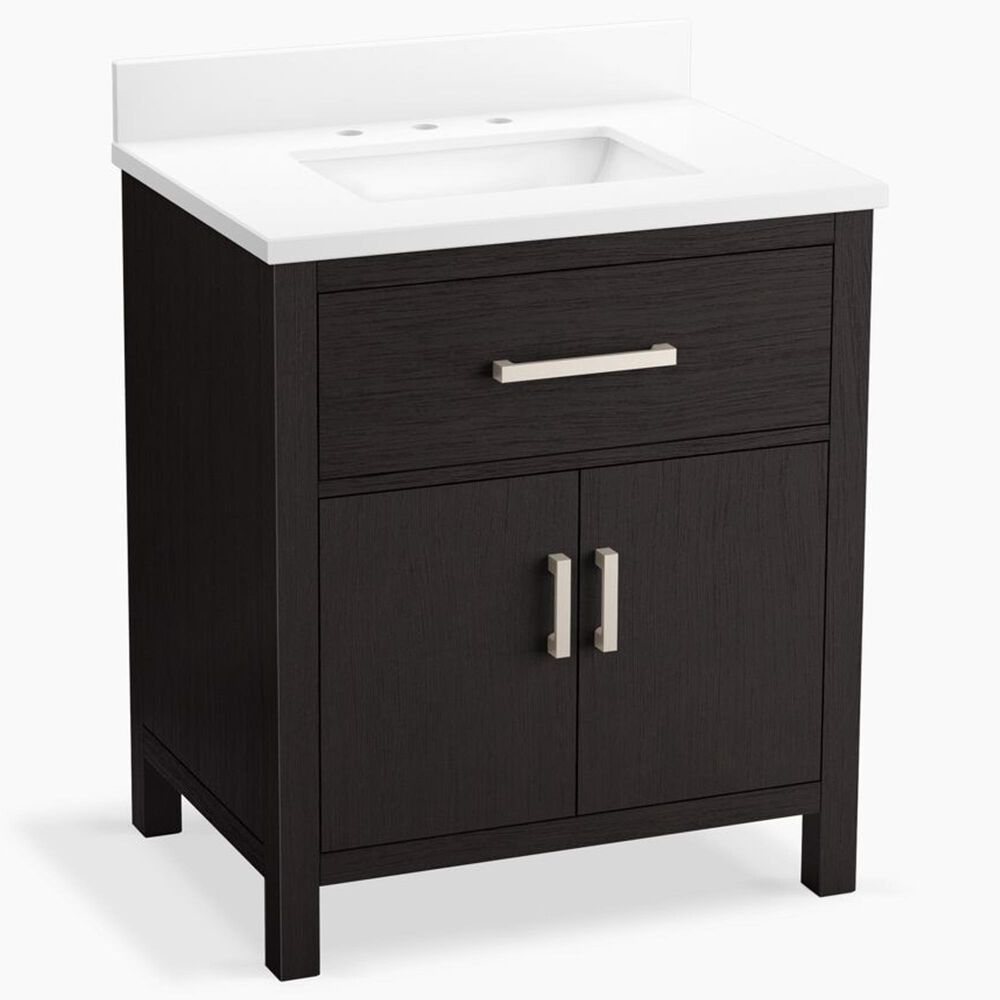 Kohler Kresla 30" Single Bathroom Vanity in Carbon Oak with 3 cm White Quartz Top and Rectangular Sink, , large