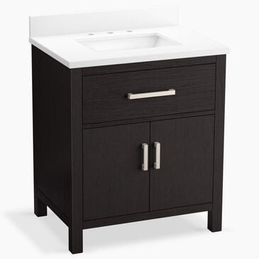 Kohler Kresla 30" Single Bathroom Vanity in Carbon Oak with 3 cm White Quartz Top and Rectangular Sink, , large