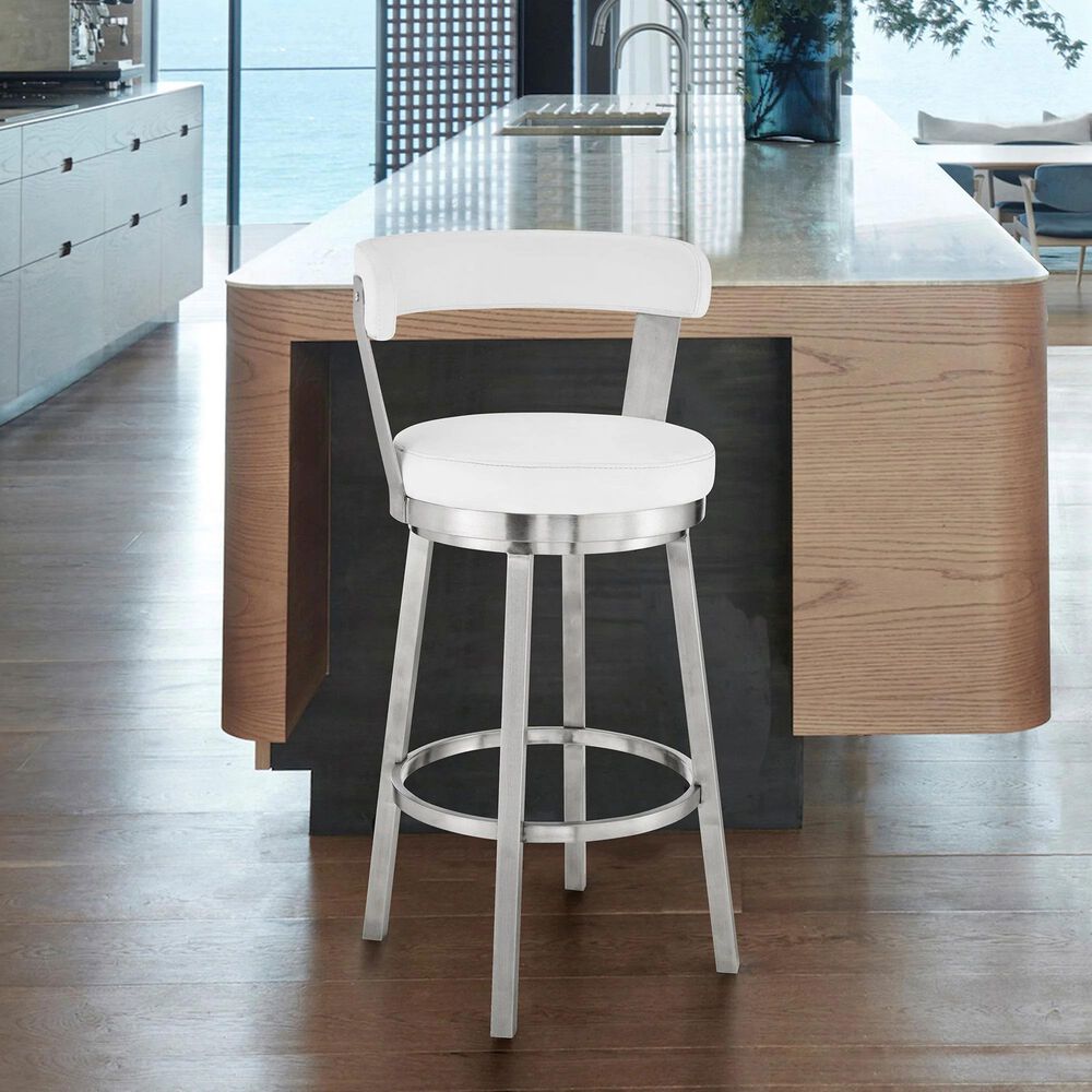 Blue River Bryant 30&quot; Swivel Barstool with White Cushion in Stainless Steel, , large