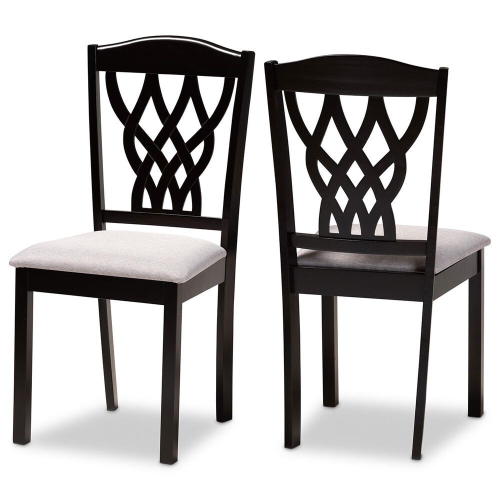 Baxton Studio Delilah Side Chair with Grey Cushion in Dark Brown (Set of 2), , large
