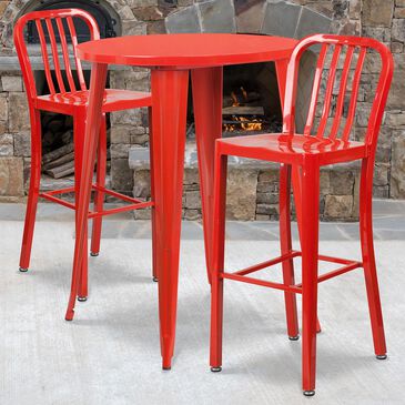 Flash Furniture 3-Piece Metal Bar Table Set in Red, , large