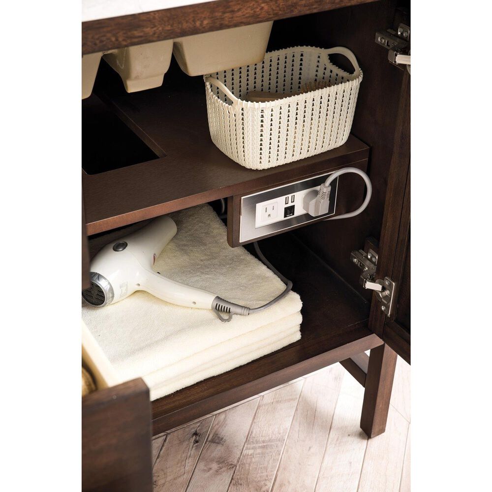 James Martin Vanities Addison 60&quot; Double Bathroom Vanity in Mid Century Acacia with 3 cm White Zeus Quartz Top and Rectangular Sinks, , large