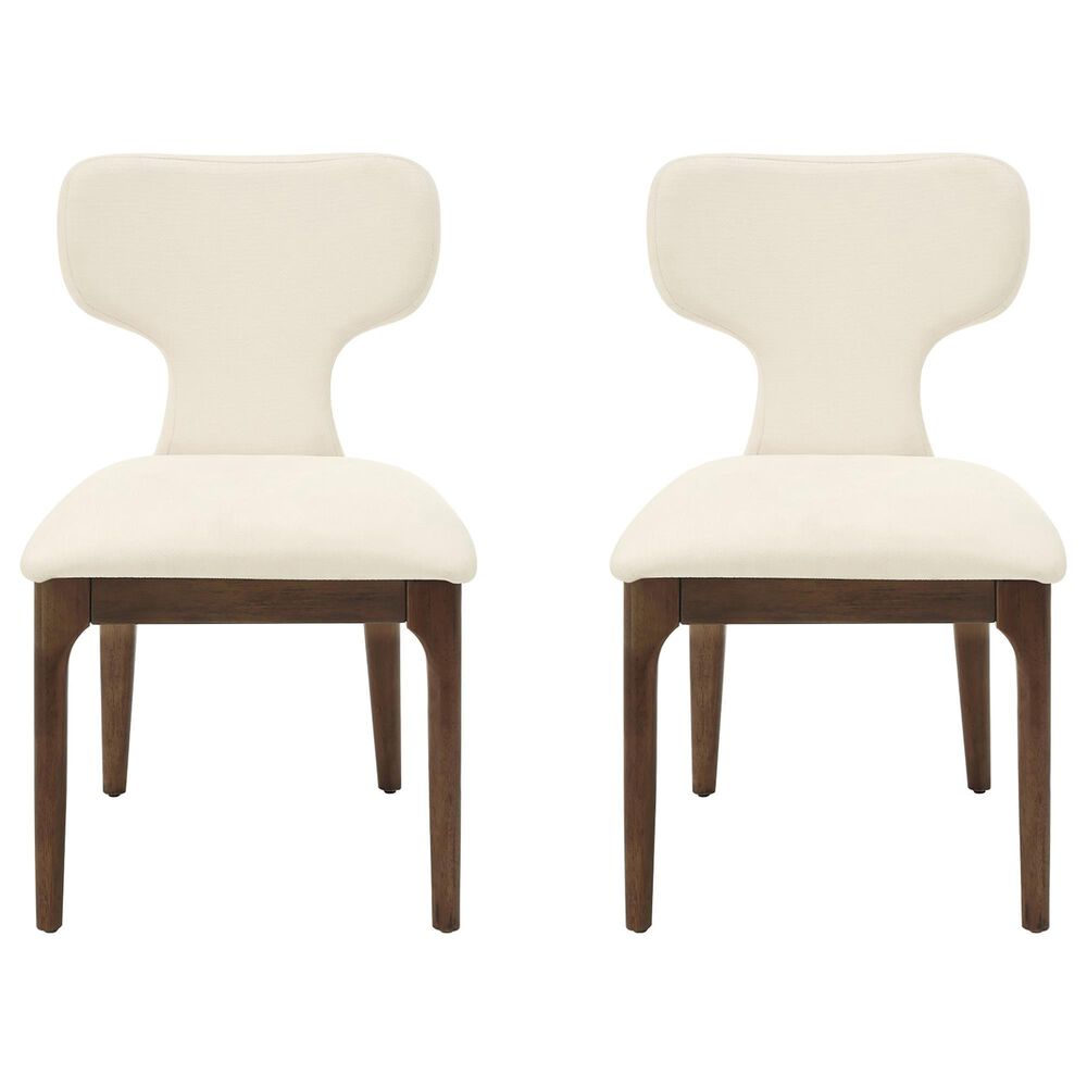 HOMLUX Koen Upholstered Side Chair with Beige Chenille Upholstery in Brown Oak (Set of 2), , large