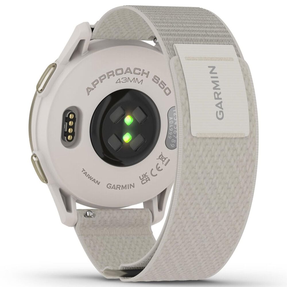 Garmin Approach S50 43mm Golf and Fitness Smartwatch Cream Gold Aluminum Bezel Case with Ivory Nylon Band, , large