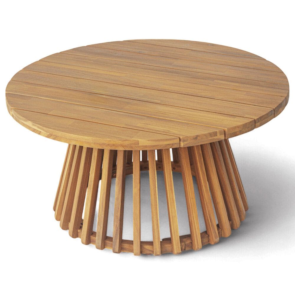 Hearth and Haven Outdoor Round Coffee Table with Slatted Base in Teak, , large