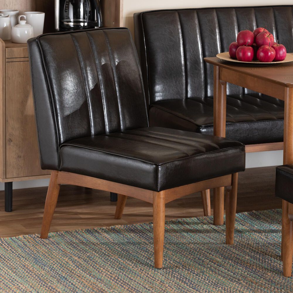 Baxton Studio Daymond Side Chair with Dark Brown Faux Leather in Walnut Brown, , large