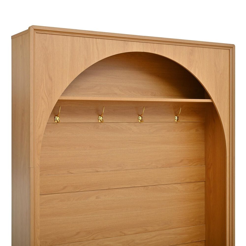 HOMLUX 4-Hook Hall Tree with Entryway Storage Bench in Natural, , large