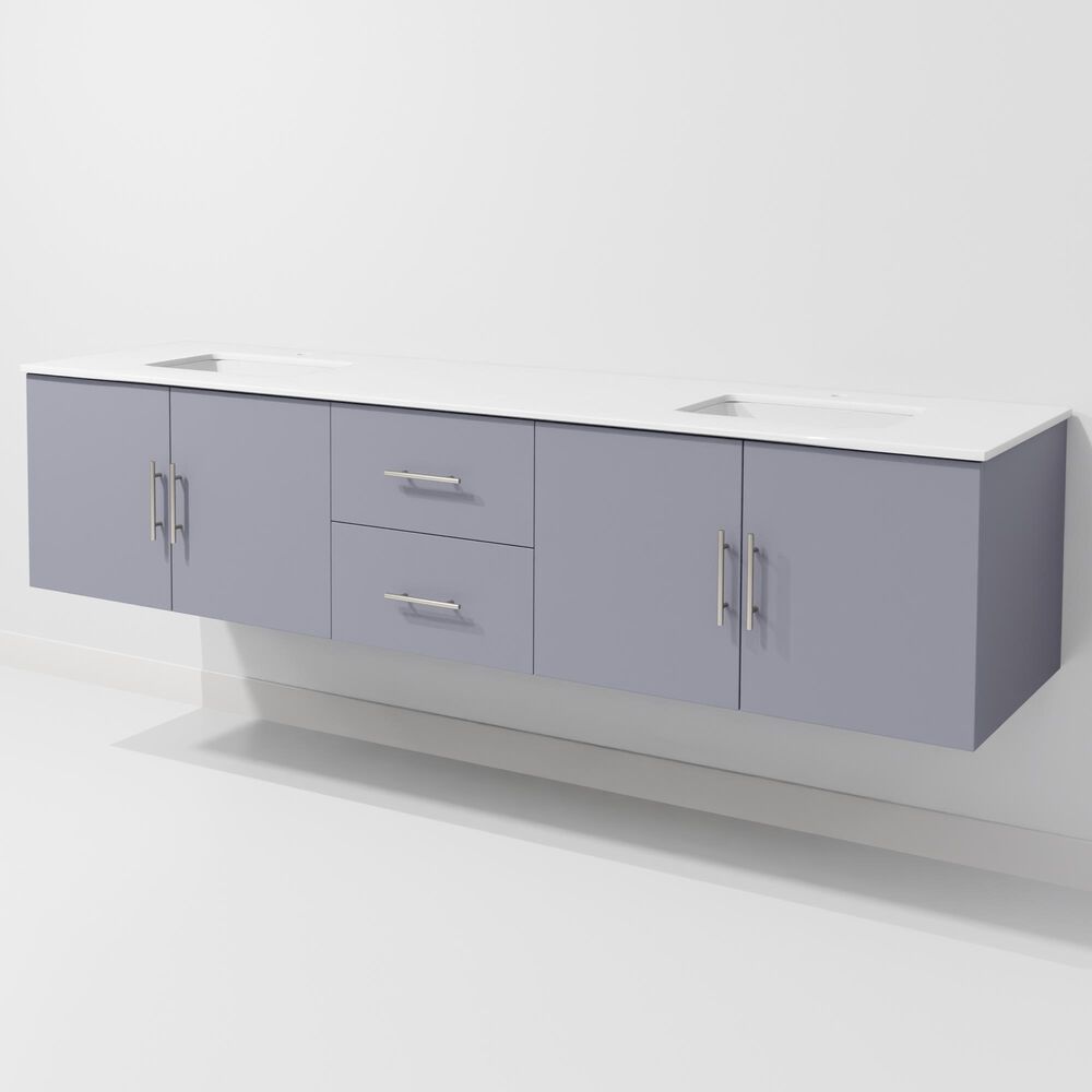 Lexora Home Geneva 80" Double Bathroom Vanity in Dark Grey with 2 cm White Quartz Top and Rectangular Sinks, , large