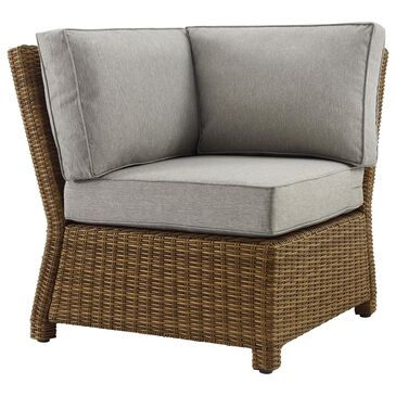 Crosley Furniture Bradenton Patio Corner Chair with Gray Cushion in Weathered Brown, , large