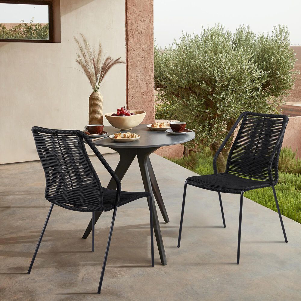 Blue River Clip Outdoor Dining Chair with Black Rop in Black (Set of 2), , large