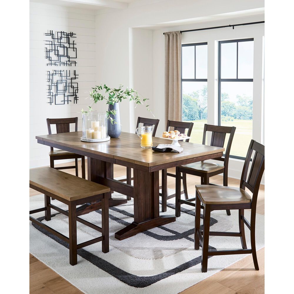 Ashley Rylandeen Counter Dining Bench in Light Brown and Dark Brown, , large