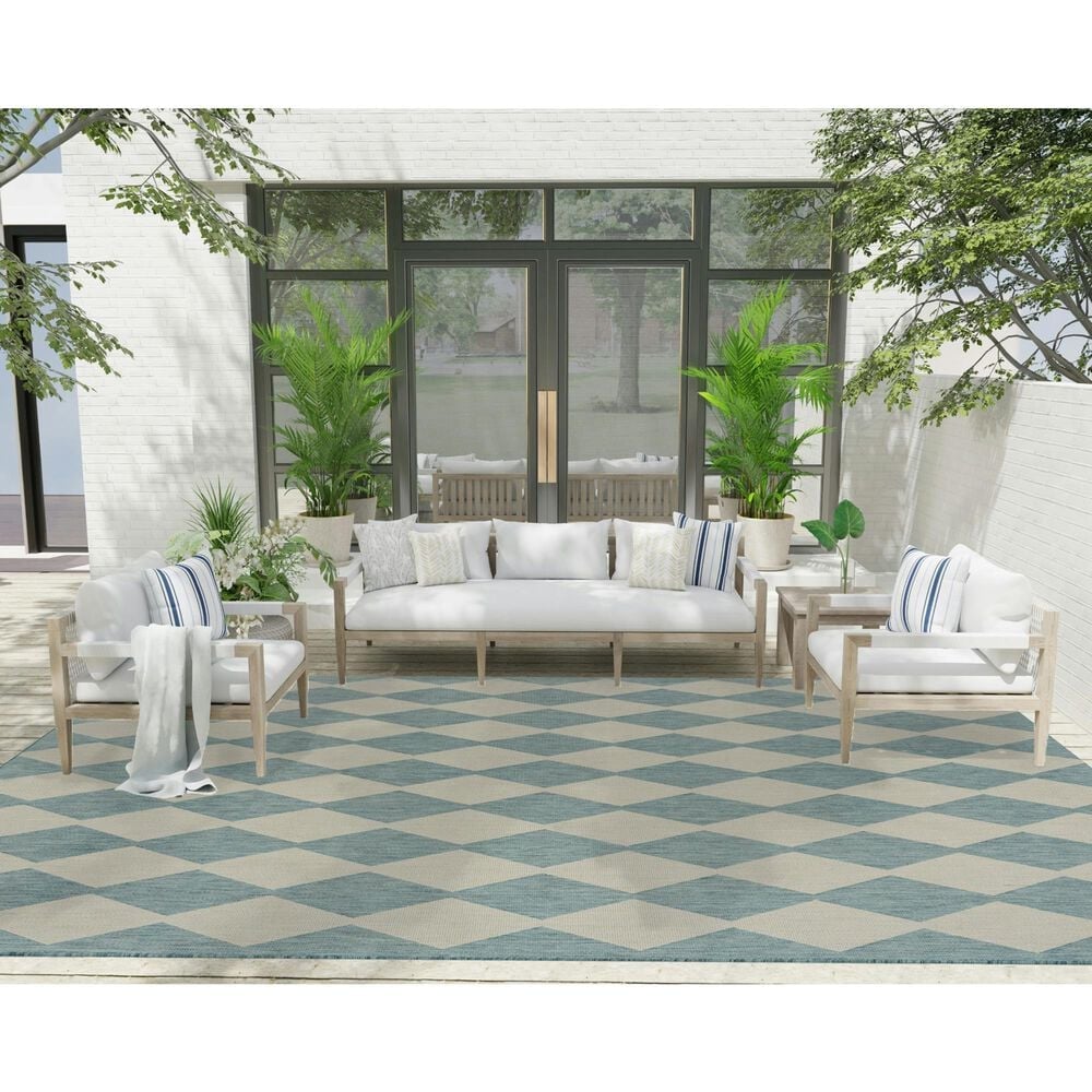 Nourison Positano Geometric Aqua 9&#39; x 12&#39; Indoor/Outdoor Area Rug, , large