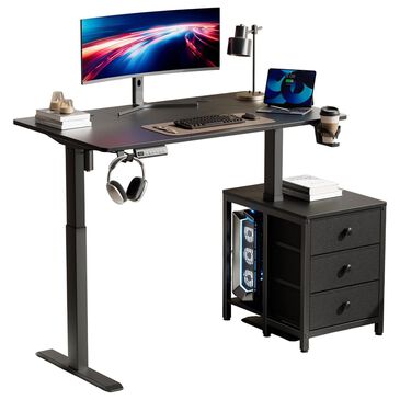 HOMLUX 47" Height-Adjustable Sit-Stand Computer Desk with Printer Cabinet in Black, , large