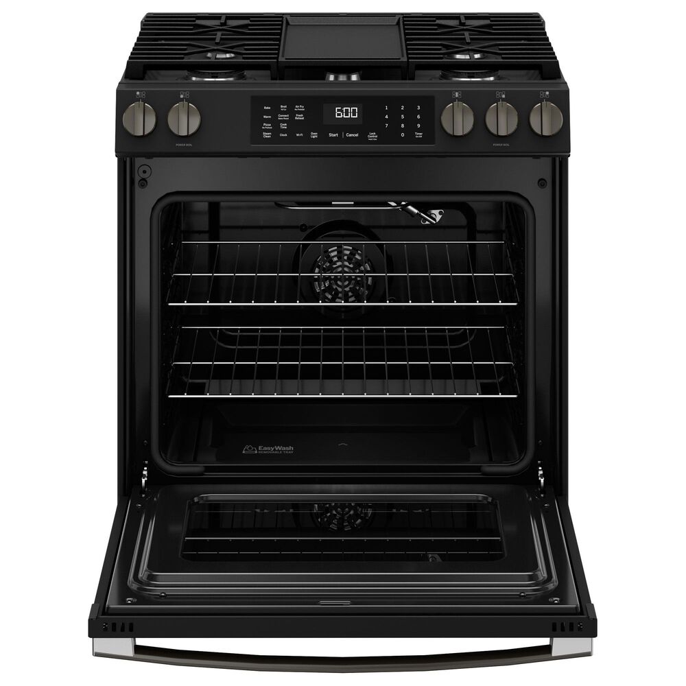 GE Appliances 2-Piece Kitchen Packages with 30&quot; Slide-In Gas Range and 1.9 Cu. Ft. Over-the-Range Microwave Oven in Fingerprint Resistant Black Slate, , large