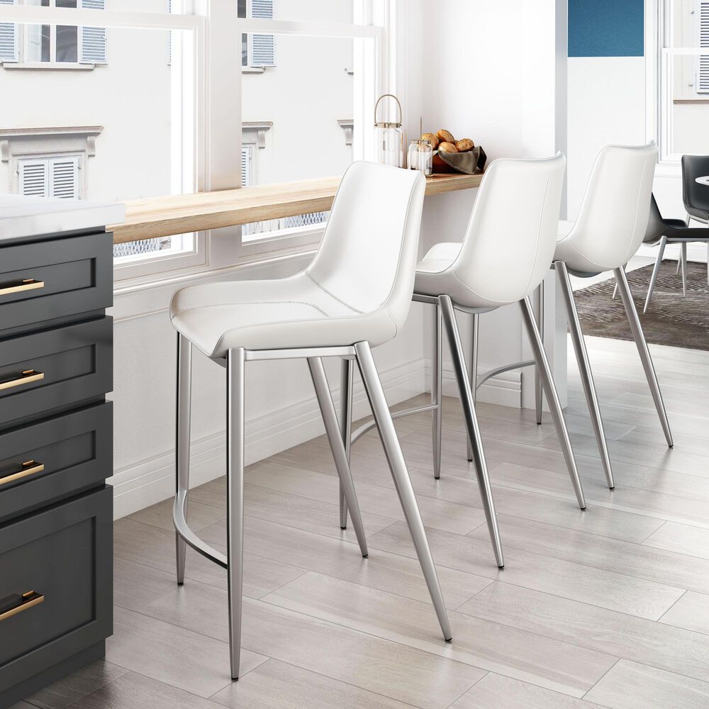 Zuo Modern Magnus Counter Chair in White/Silver &#40;Set of 2&#41;, , large