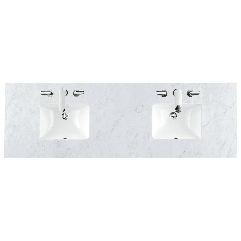 James Martin Vanities Chicago 72&quot; Double Bathroom Vanity in Glossy White with 3 cm Carrara White Marble Top and Rectangular Sinks, , large