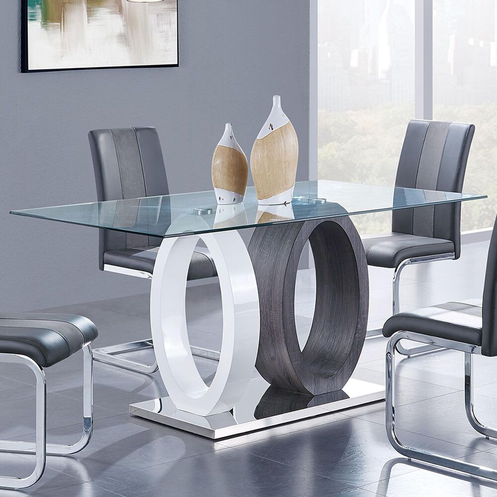 Global Furniture USA Dining Table in White, Silver, Dark Grey and Clear - Table Only, , large
