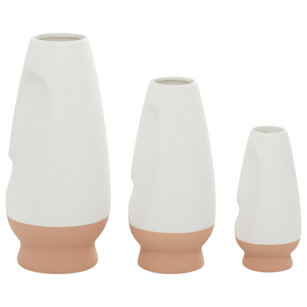 Maple and Jade Abstract Vase in White and Tan &#40;Set of 3&#41;, , large