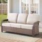 Hearth and Haven Outdoor Sofa with T-back Cushions and Brown Wicker in Beige, , large