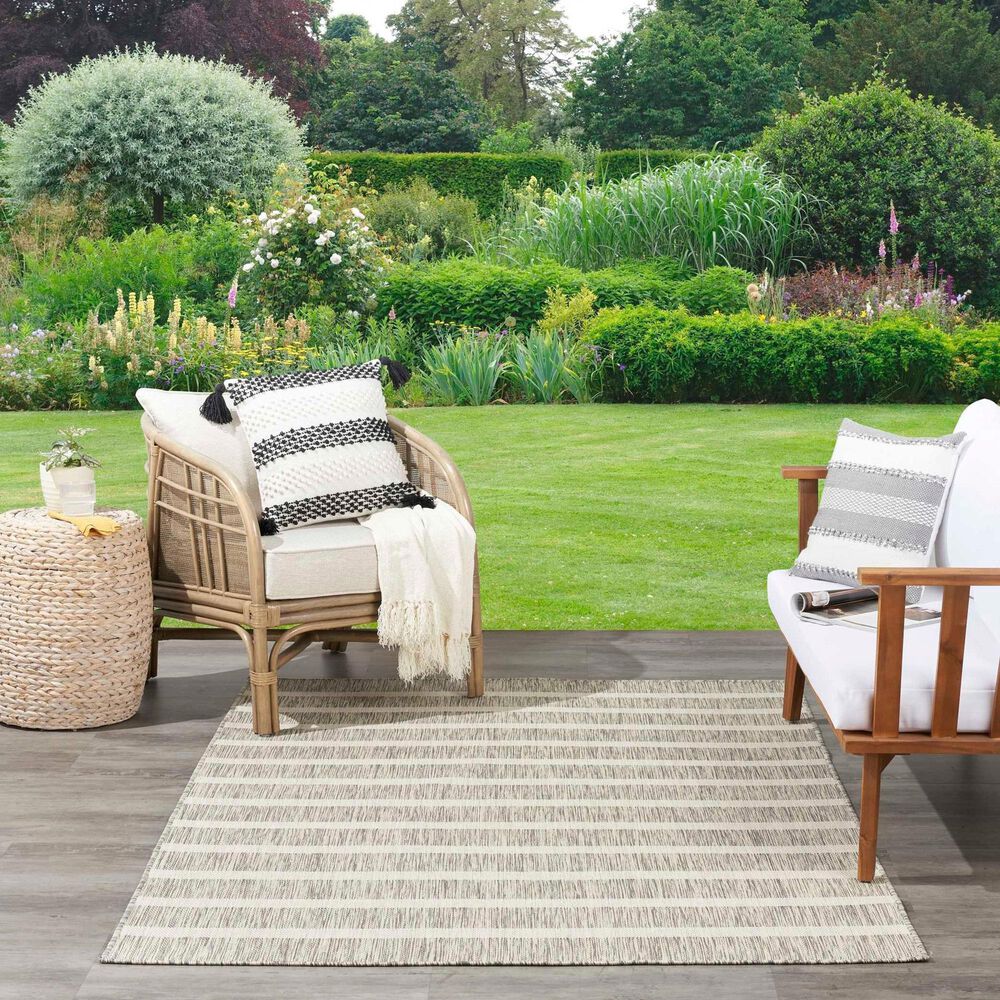 Nourison Positano POS03 Grey and Ivory 5&#39; x 7&#39; Indoor/Outdoor Area Rug, , large