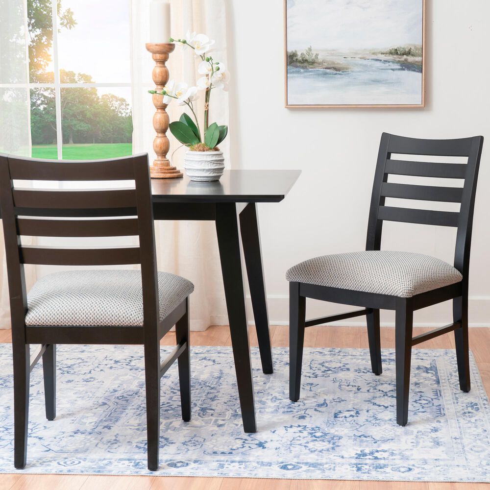 Linon Home Decor Flynn Side Chair with Blue and Beige Fabric Cushion in Black (Set of 2), , large