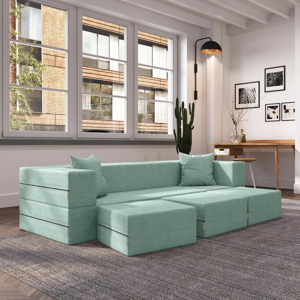 Jaxx Zipline 3-Piece Stationary Convertible Sleeper Sofa in Caribbean Velvet, , large