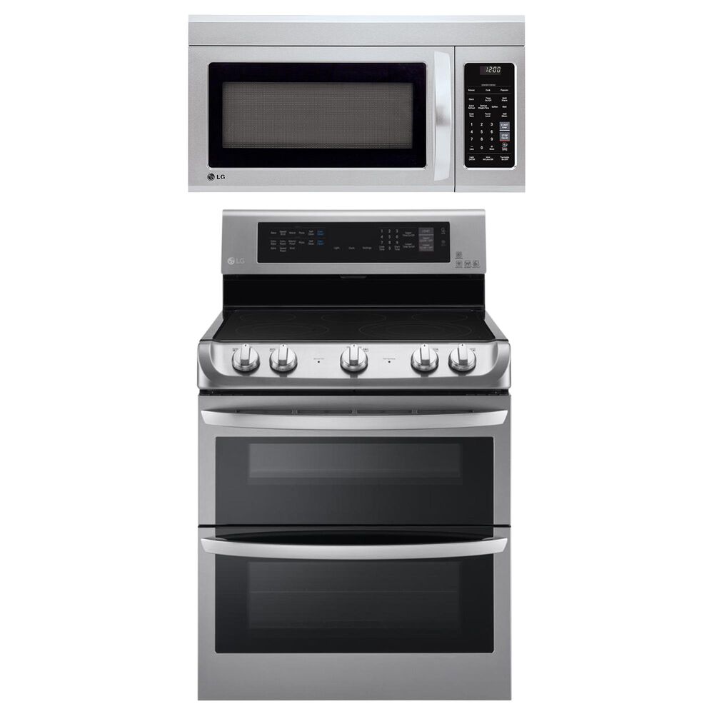LG 2-Piece Kitchen Package with 7.3 Cu. Ft. Electric Double Oven Range and 1.8 Cu. Ft. Microwave Oven in Stainless Steel, , large