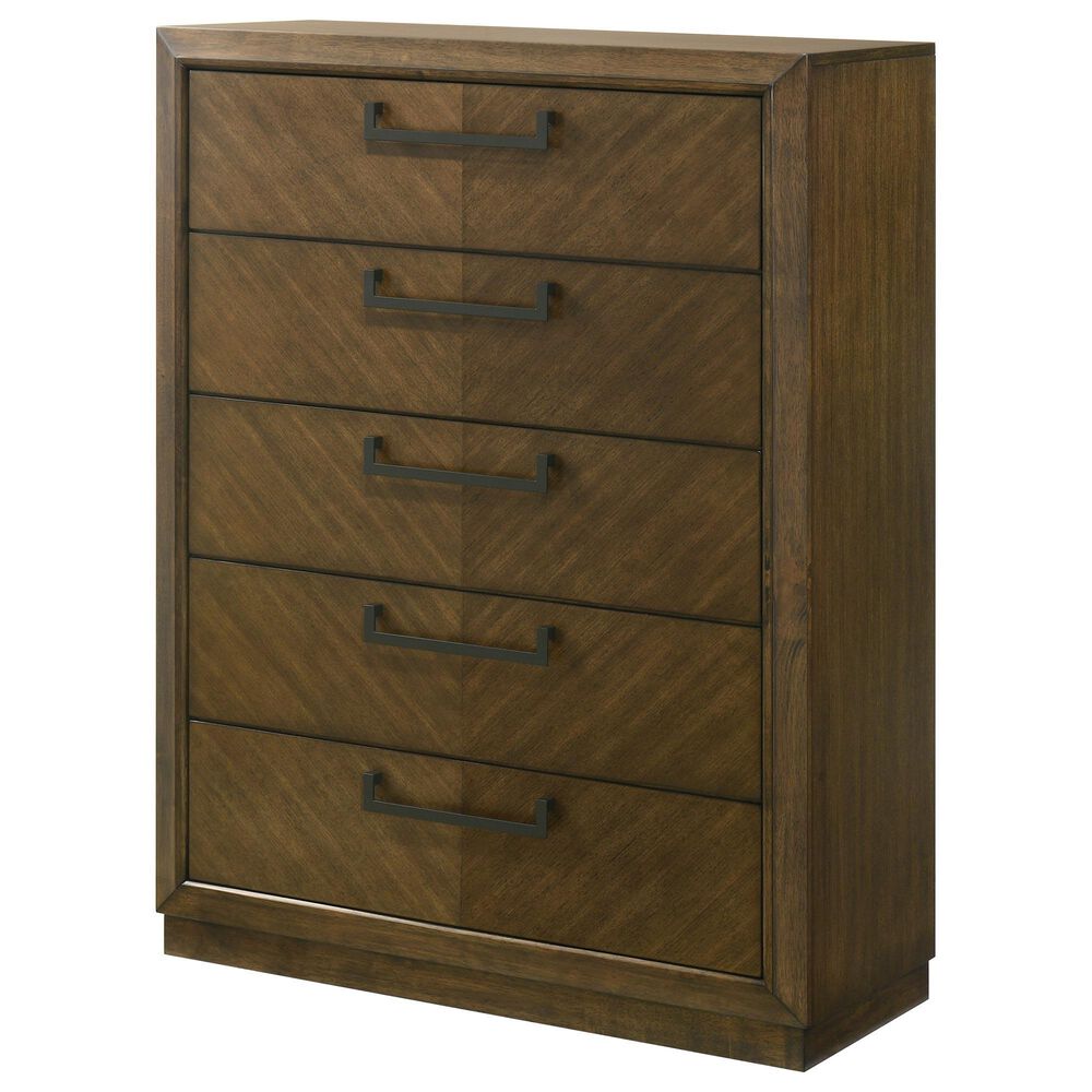 Crown Mark Lakecrest 5 Piece King Bedroom Set in Medium Brown, , large