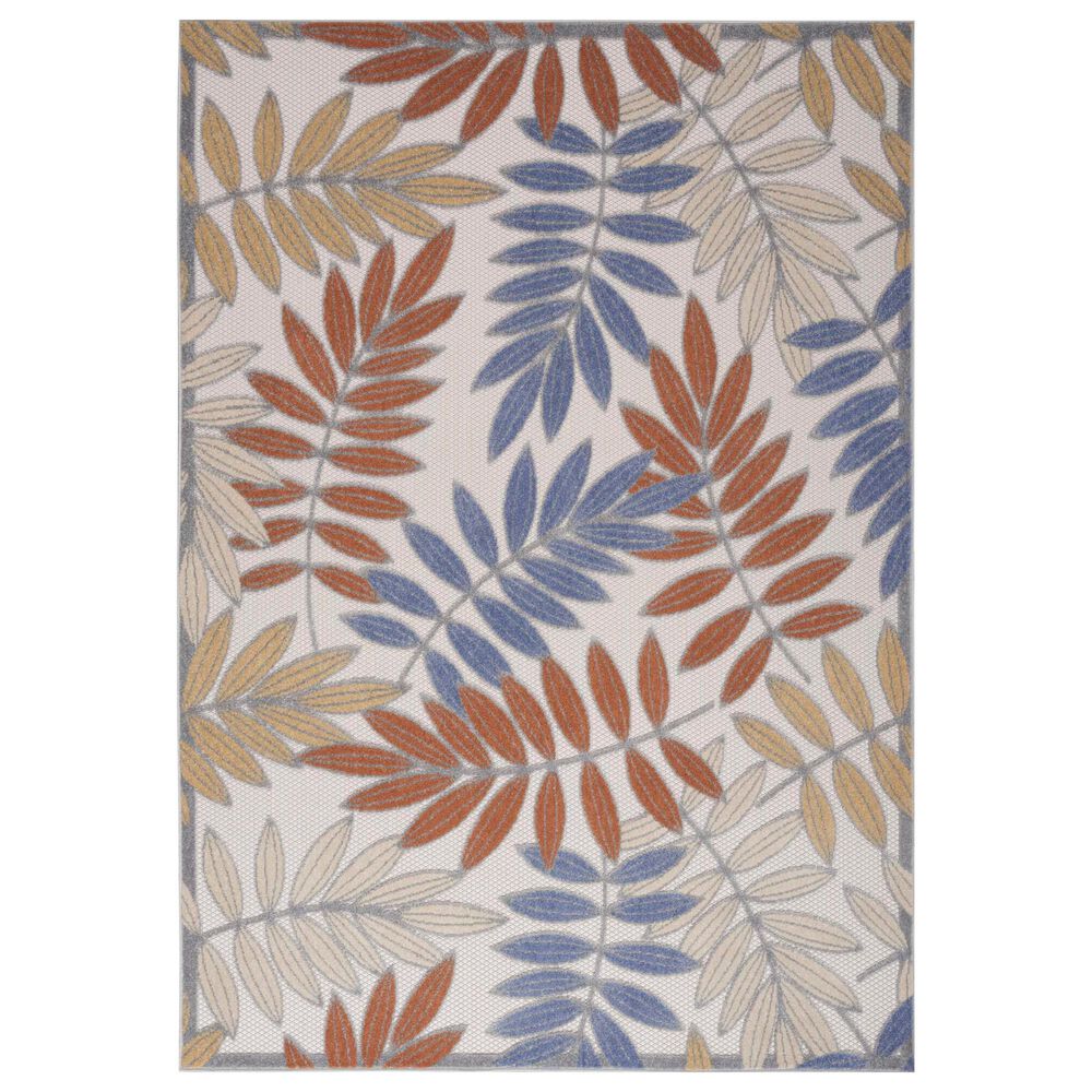 Nourison Aloha 6" x 9" Blue and Mocha Indoor/Outdoor Area Rug, , large