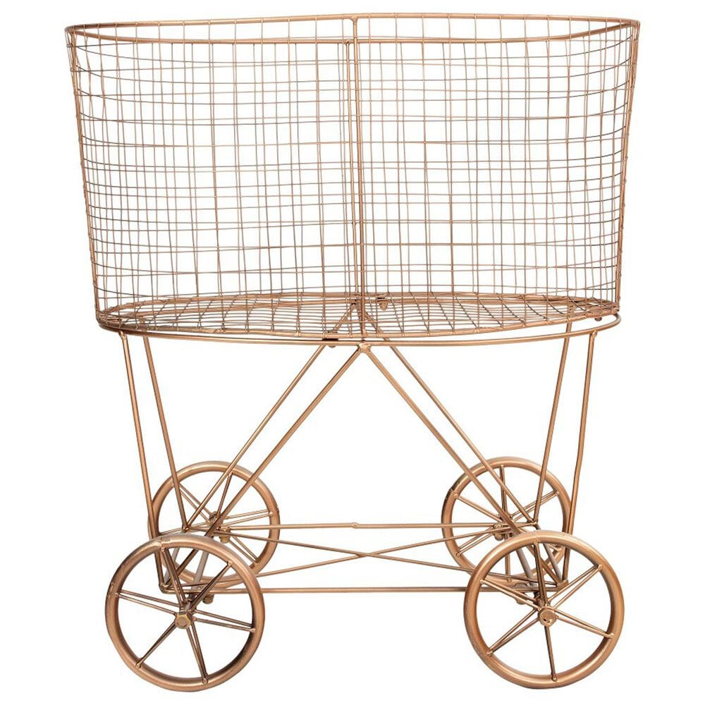 Creative Coop Metal Rolling Laundry Cart with Rack in Copper, , large