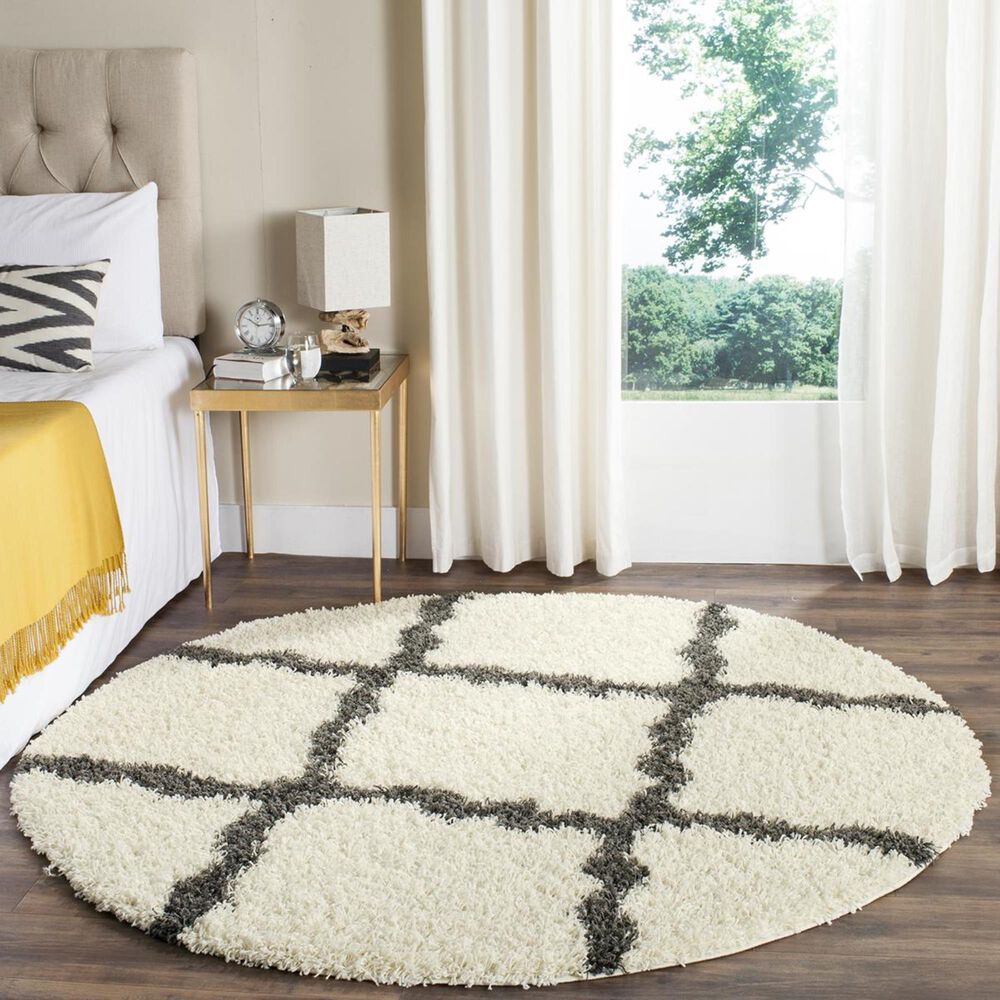 Safavieh Dallas Shag SGD257H-6R 6&#39; x 6&#39;  Ivory/Dark Grey Round Rug, , large