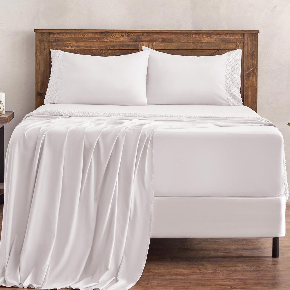 4-Piece Queen Clipped Textured Sheet Set in White, , large