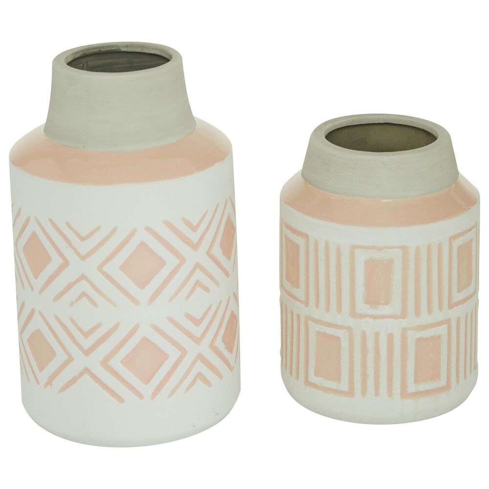 Maple and Jade Geometric Textured Patterned Vase in Pink and White &#40;Set of 2&#41;, , large