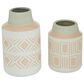 Maple and Jade Geometric Textured Patterned Vase in Pink and White (Set of 2), , large
